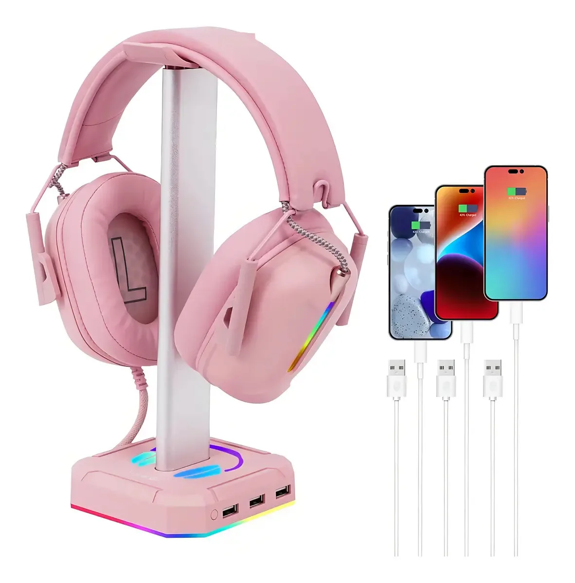 Suporte de fone de ouvido Tupargo Pink RGB Lights Gaming Headset Holde