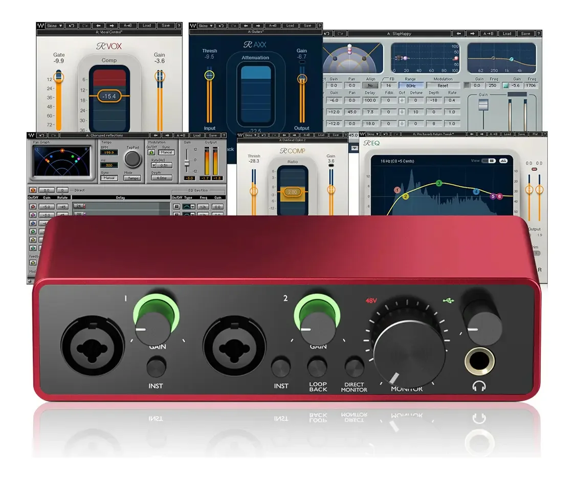 Interface de áudio USB para gravação, streaming e podcasting, cor vermelha