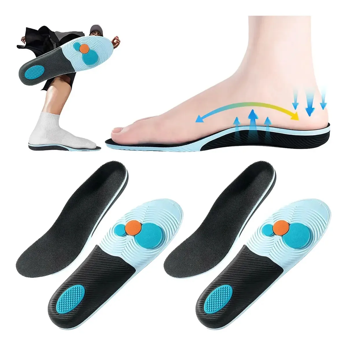 2 pares de palmilhas para fascite plantar: palmilhas ortopédicas, cor: palmilha azul, tamanho 41-42