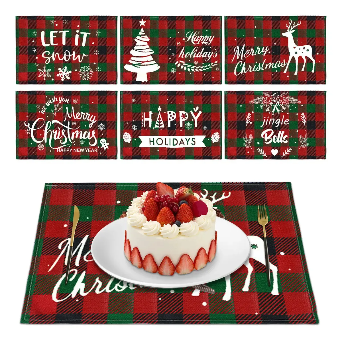 Toalhas de mesa de Natal, decoração de mesa, 6 peças, toalhas de mesa de Natal de cor vermelha, 6 unidades