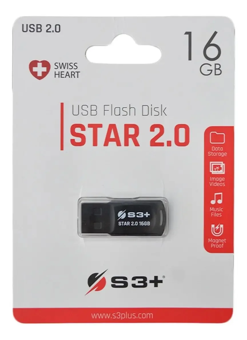 Pen Drive S3+ Star 2.0 Usb Flash Diks 16gb Preto Liso