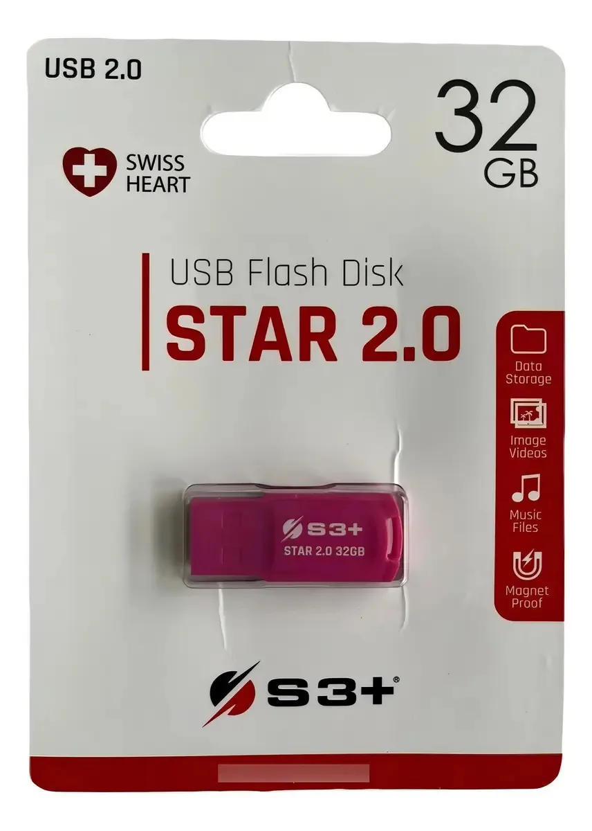 Pen Drive S3+ Usb Flash Disk Star 2.0 32gb Rosa Cor Rosa