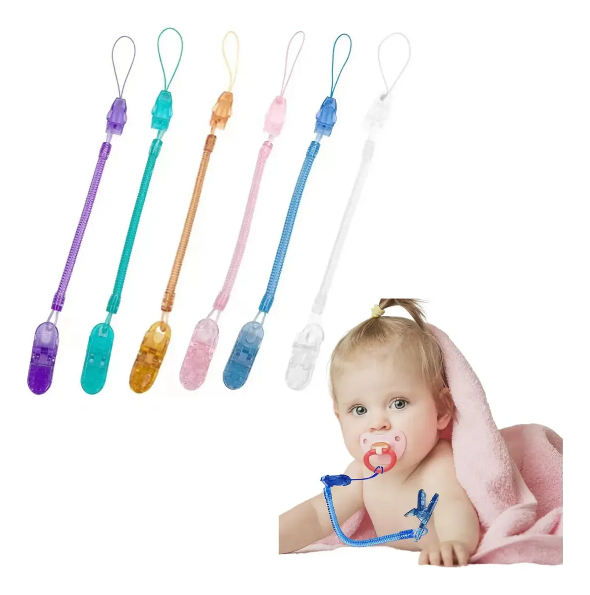 6 peças Clip Bra Holder Sucker Pacifier Cord Broche
