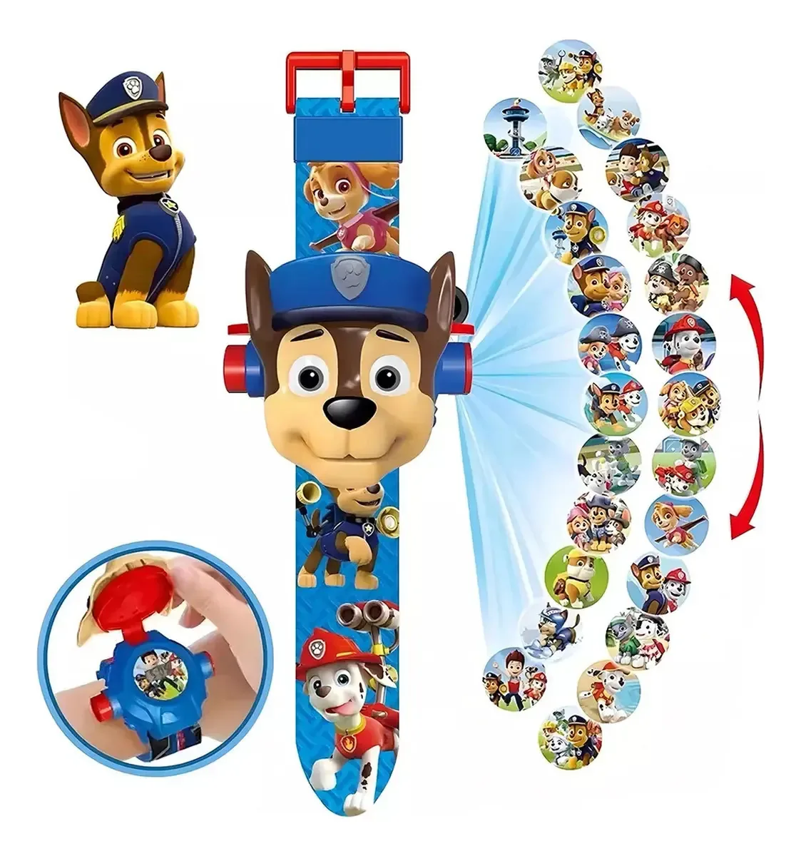 Relógio com projetor infantil com 24 imagens Paw Patrol, Chase+Sticker