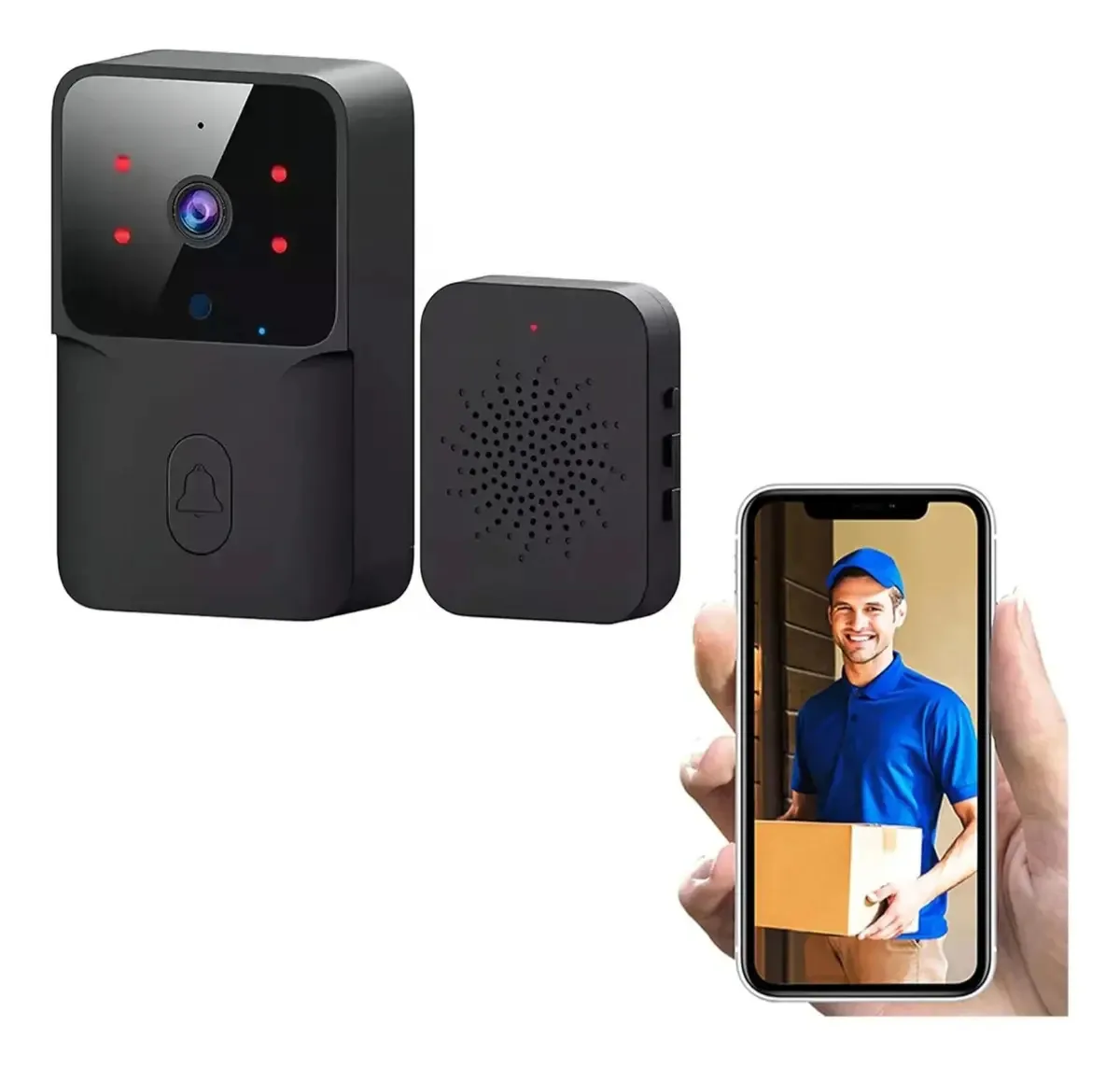 Campainha Wi-Fi inteligente, campainha de vídeo sem fio, Tuya, interfone de voz variável, modo de visão noturna, áudio bidirecional, armazenamento em nuvem, vigilância em tempo real