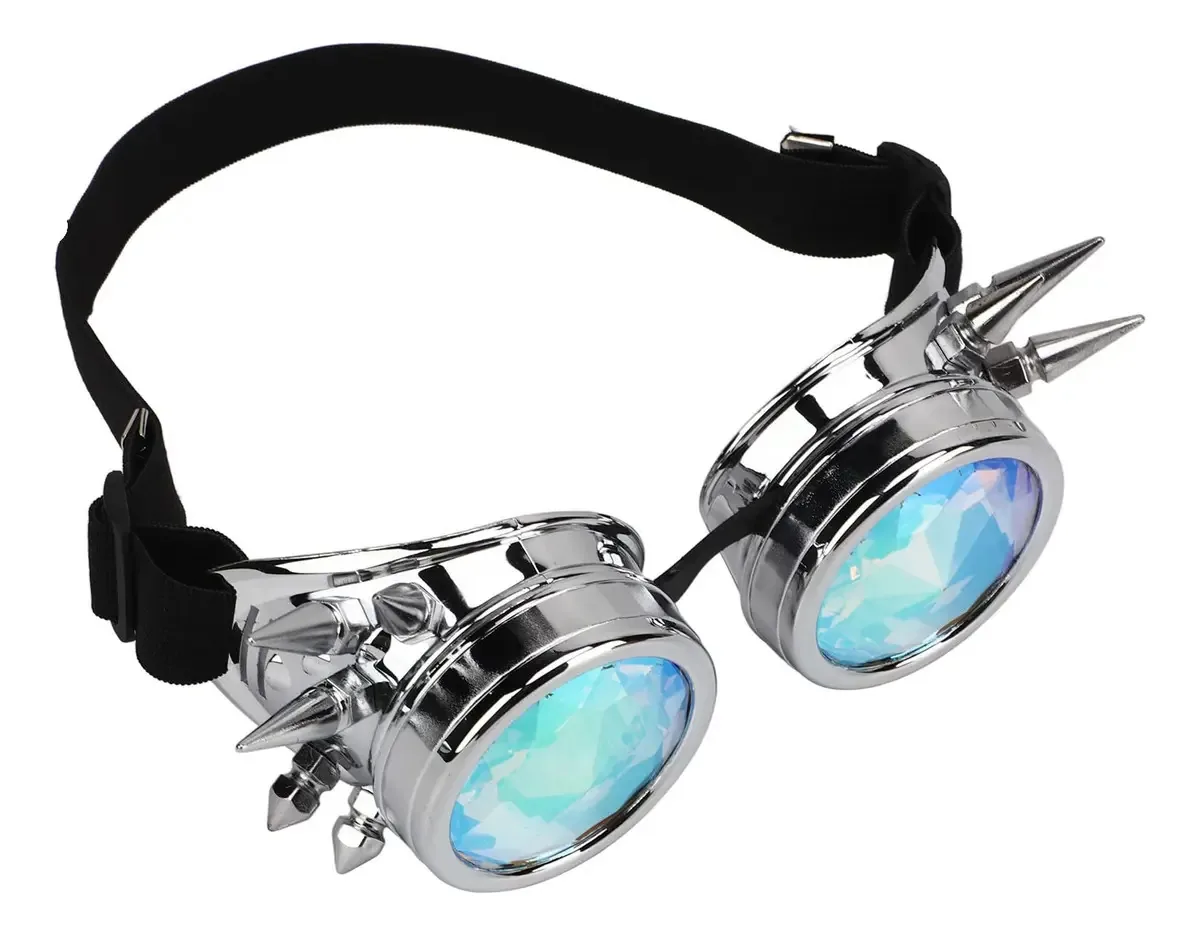 Óculos Steampunk Retrô Caleidoscópio Para Festa Prata Brilham