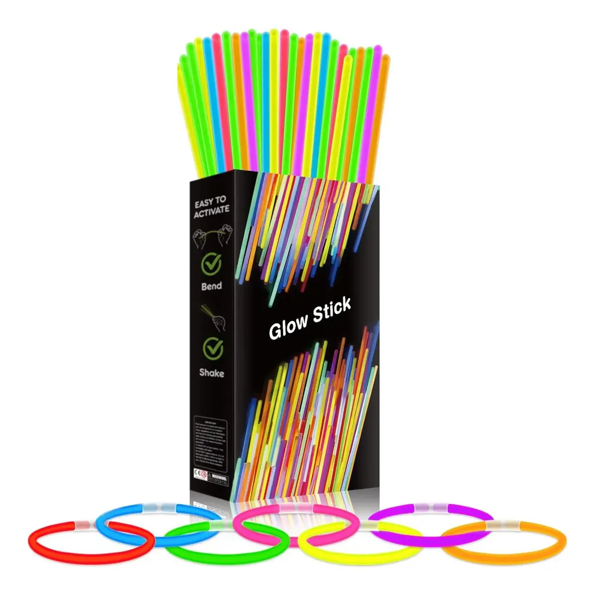 Pulseiras de festa de 100 neon fosforescentes Glow Sticks, pulseiras coloridas com conectores para pulseiras e colares, pulseiras de LED perfeitas para festas de néon, decoração, Halloween e...