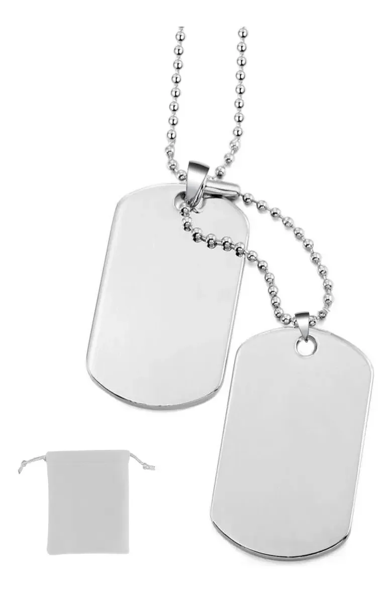 Colar masculino Placas Militares Correntes Pingentes Aço Inoxidável Cor Prateada