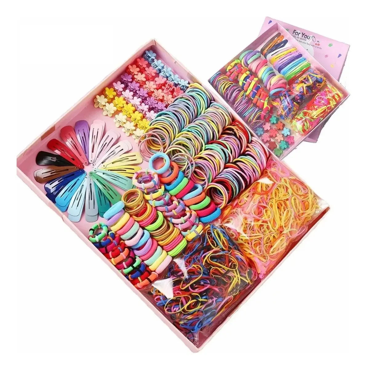 780 unidades de mini laços de cabelo, faixas de cabelo elásticas, etc., cor rosa