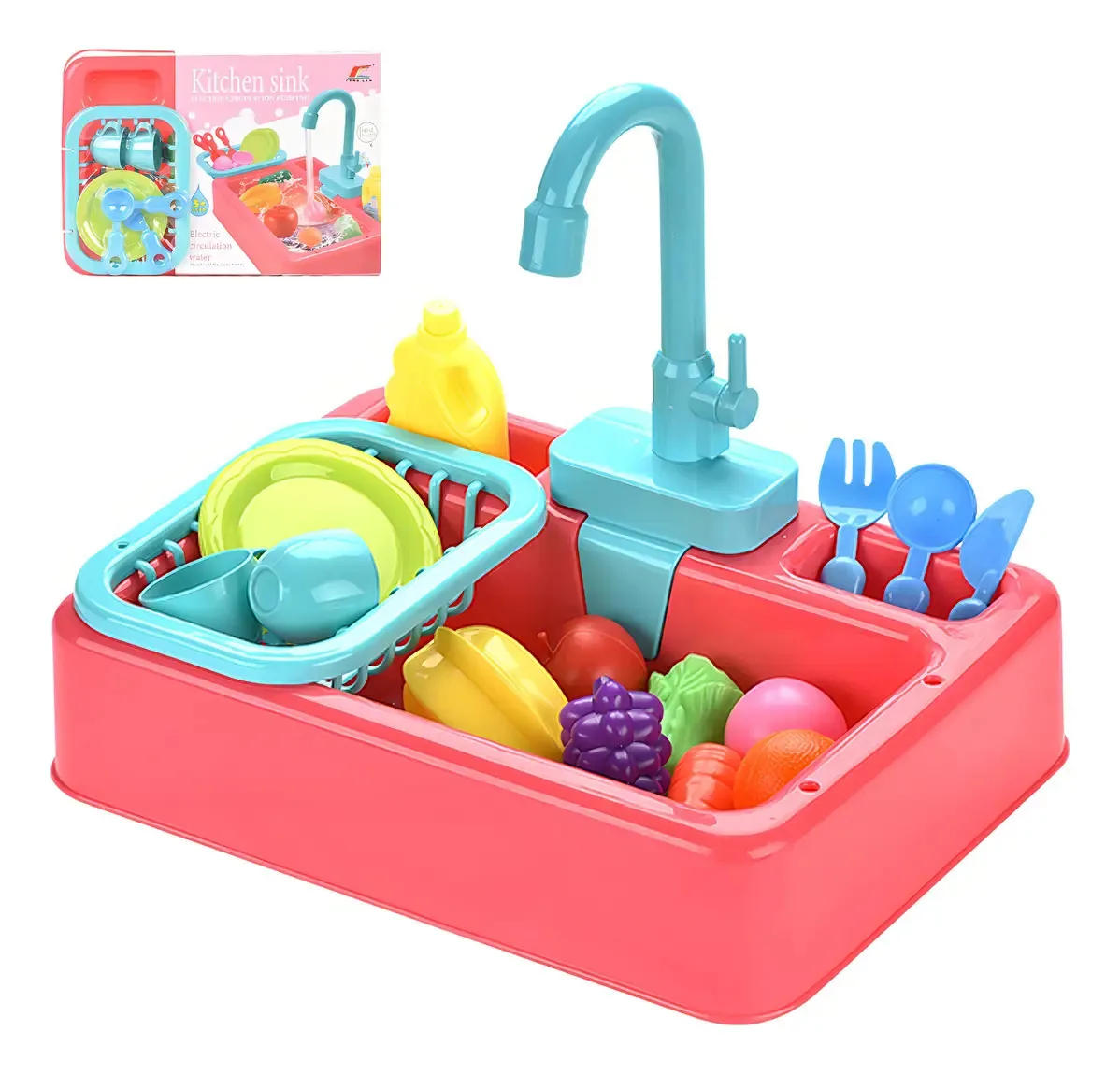 Conjunto de pia de brinquedos de cozinha para crianças, lava-louças, cor vermelha