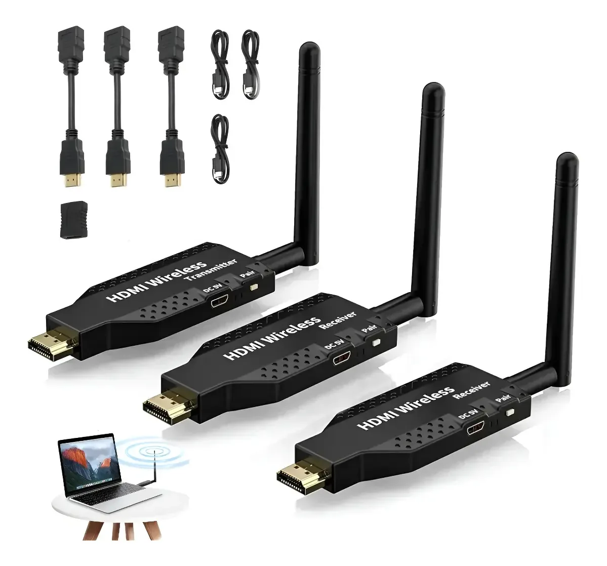 Extensor HDMI sem fio de 50m com 1 transmissor e 2 receptores