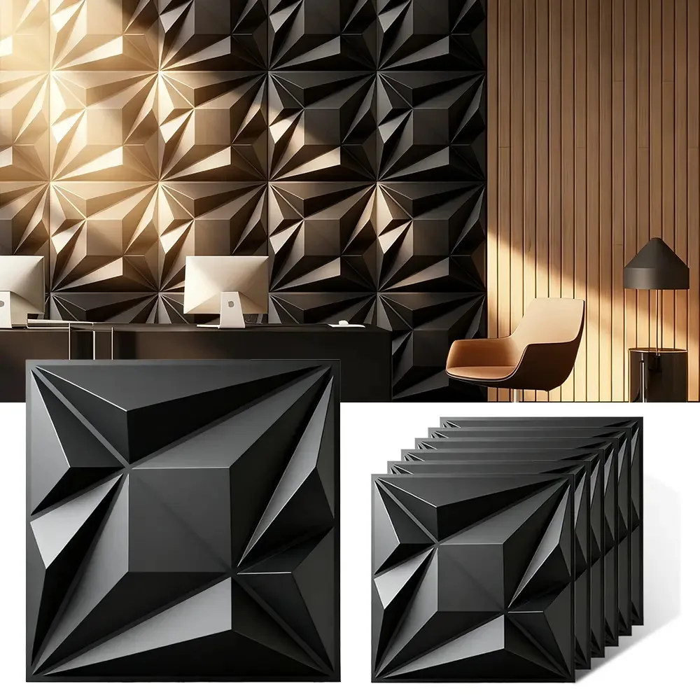 16 peças, painéis decorativos de PVC preto, 30 x 30 cm, nova coleção 2025 de painéis de parede 3D, painéis impermeáveis, painéis de parede protetores