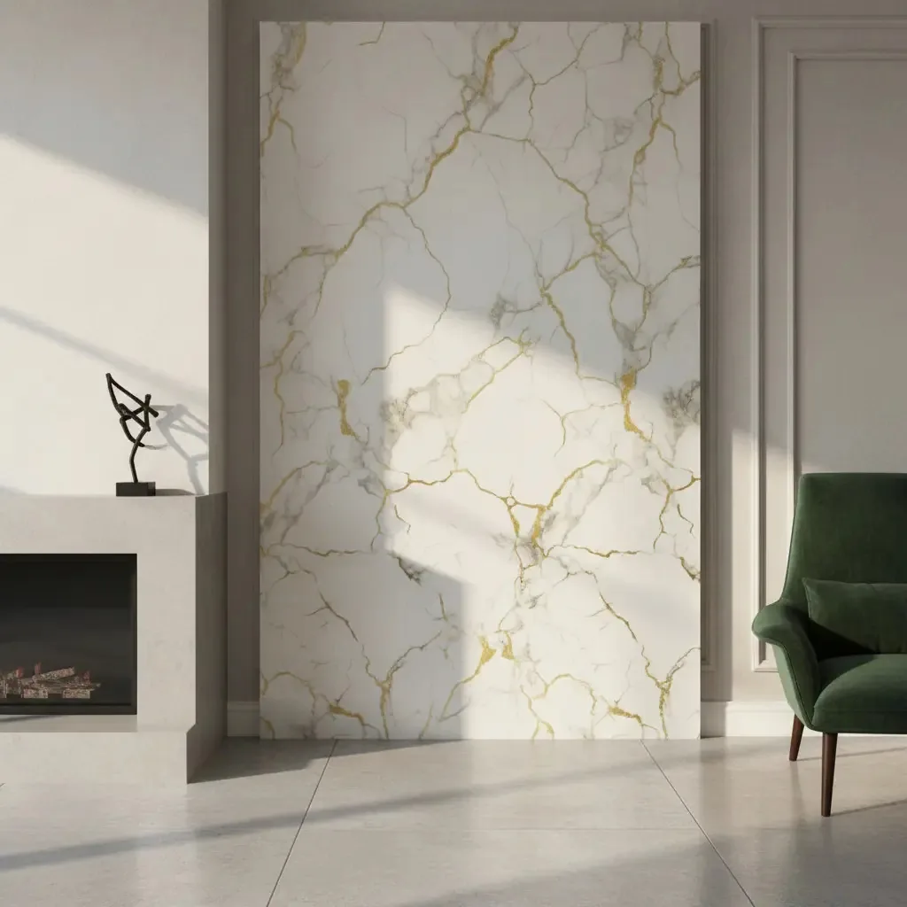 Painéis de adesivos decorativos de PVC brilhante com listras de cor ocre de 60 cm x 5 m