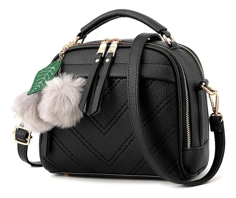 Carteiras femininas, bolsas de ombro leves e modernas, pingente de cor preta