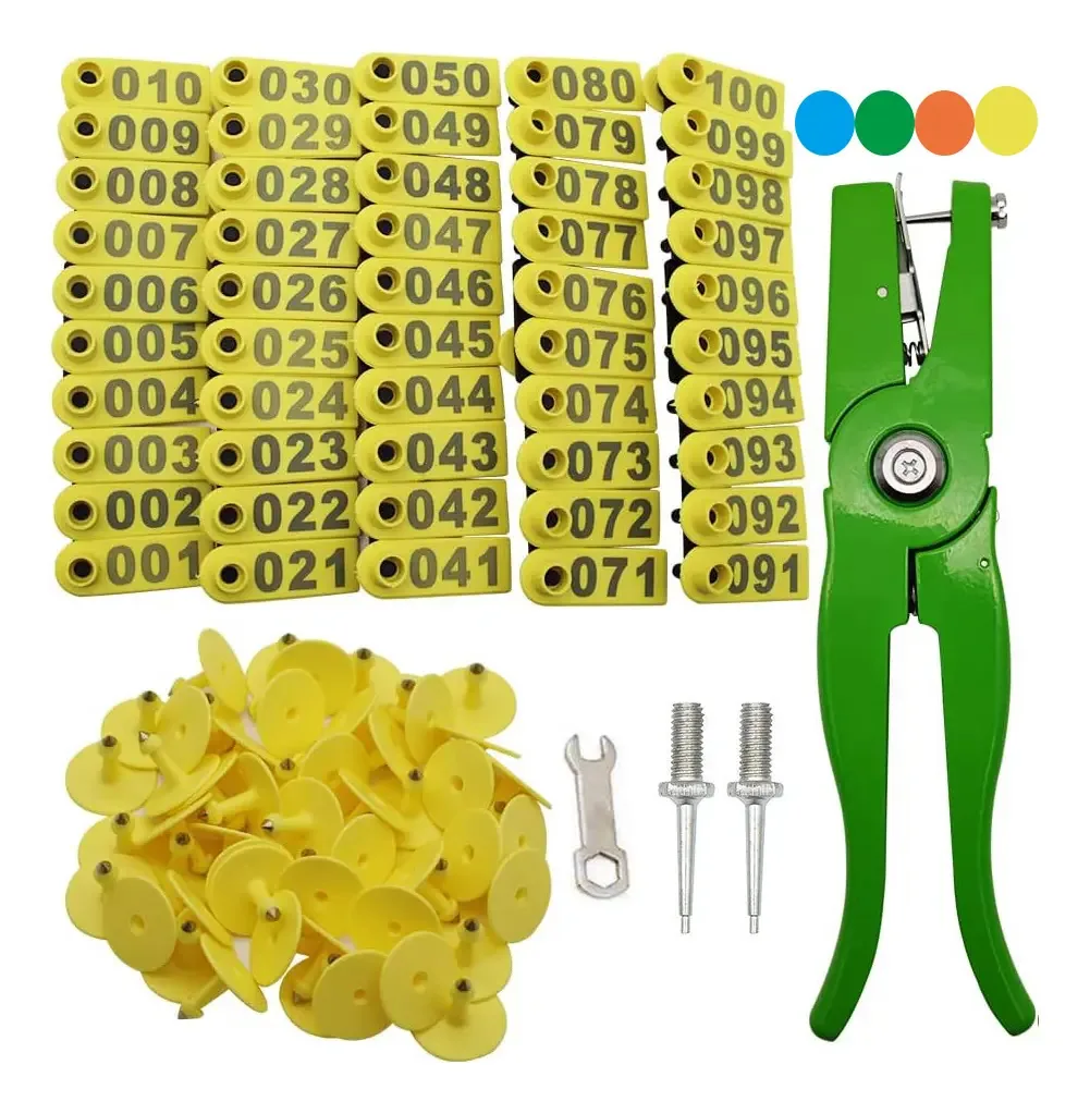 001-200 Brincos a laser para ovinos e bovinos + cor do clipe amarelo
