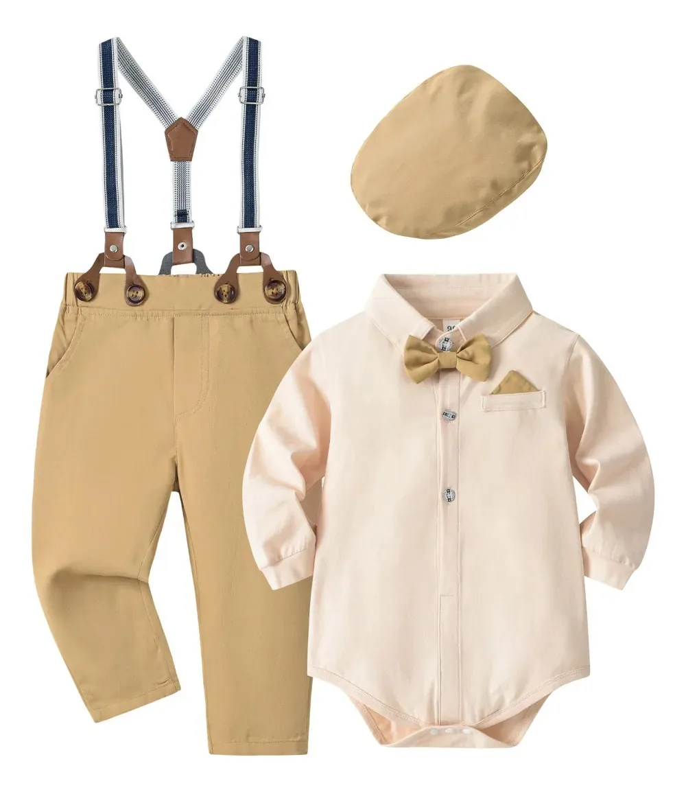 Conjunto de ternos formais para bebês, 6 m 9 m 12 m 18 m 24 m, cor cáqui, tamanho 3-6 m