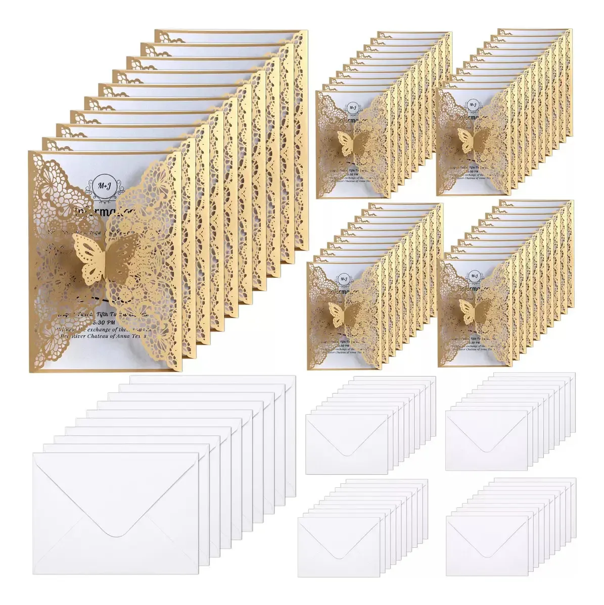50 convites para eventos com páginas internas em ouro branco/50 unidades