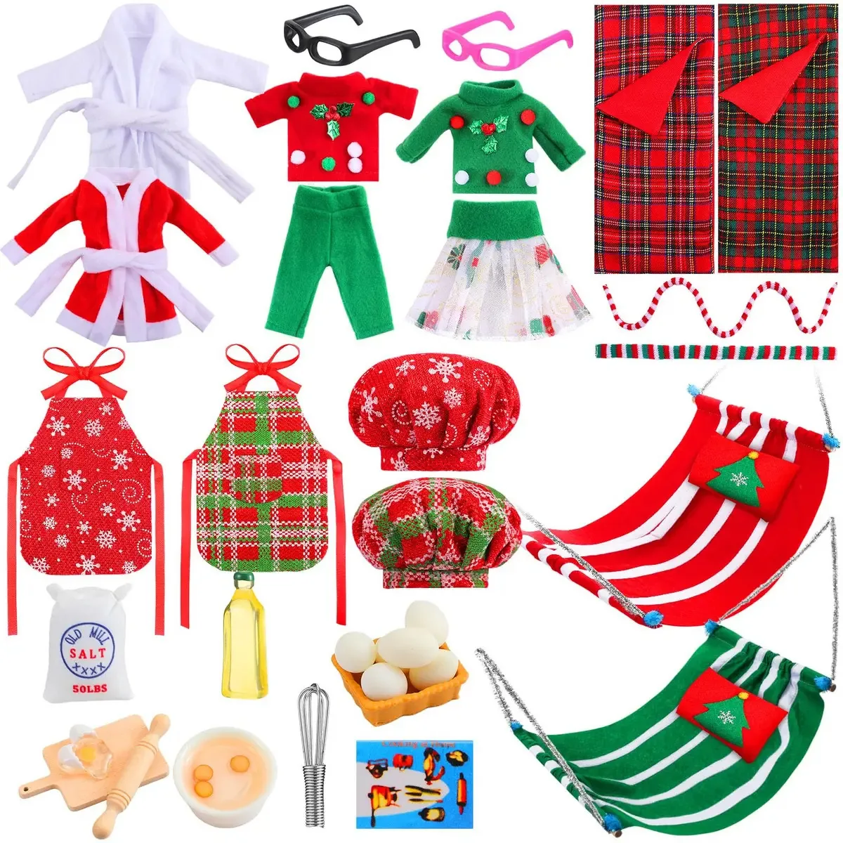 32 Peças Roupas de Elfo de Natal Acessórios para Bonecas