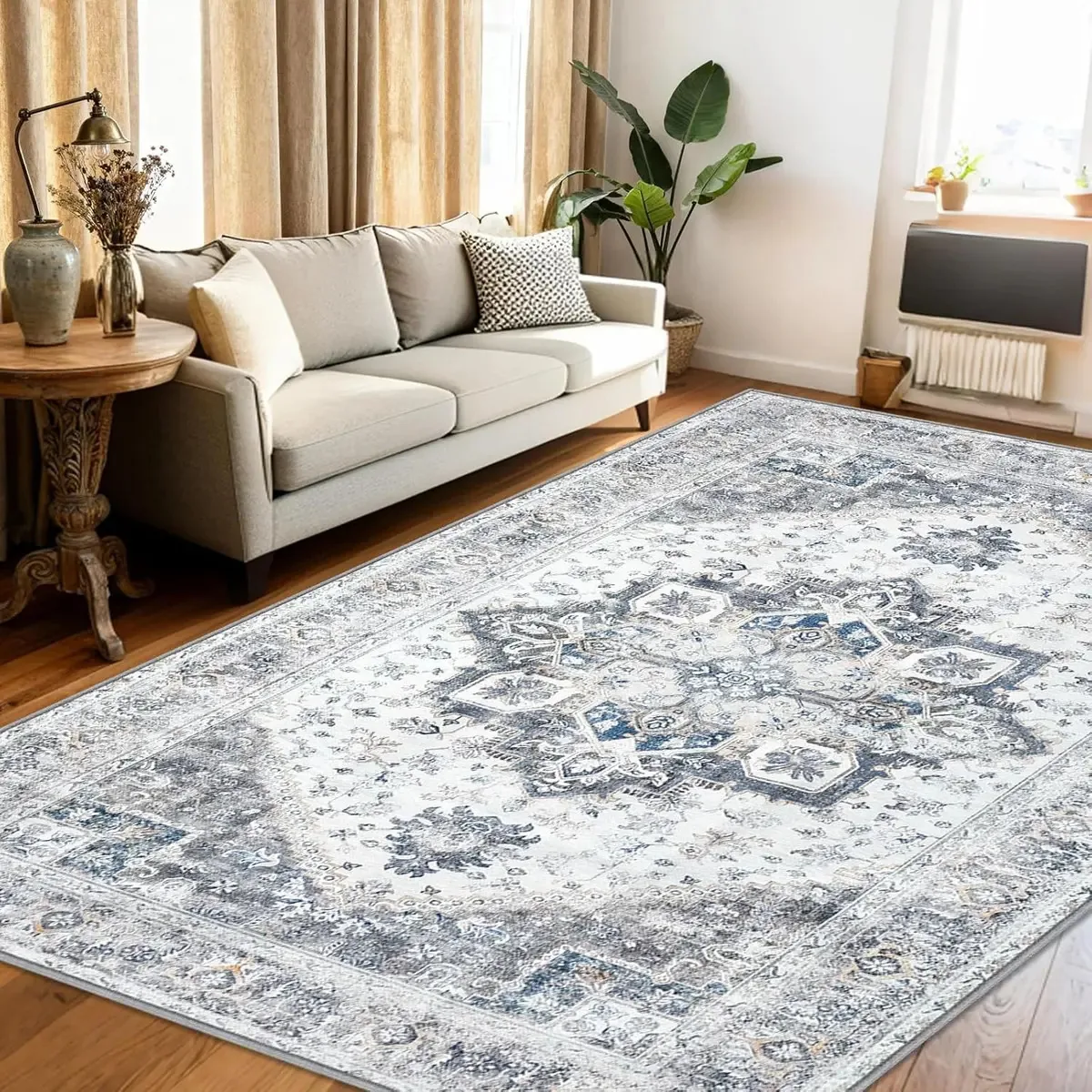 Tapete de quarto Josefjosef, tapete de sala de estar lavável à máquina, tapete de cabelo curto superfino cor de areia, tapete antiderrapante (150 x 210 cm, ciano claro)