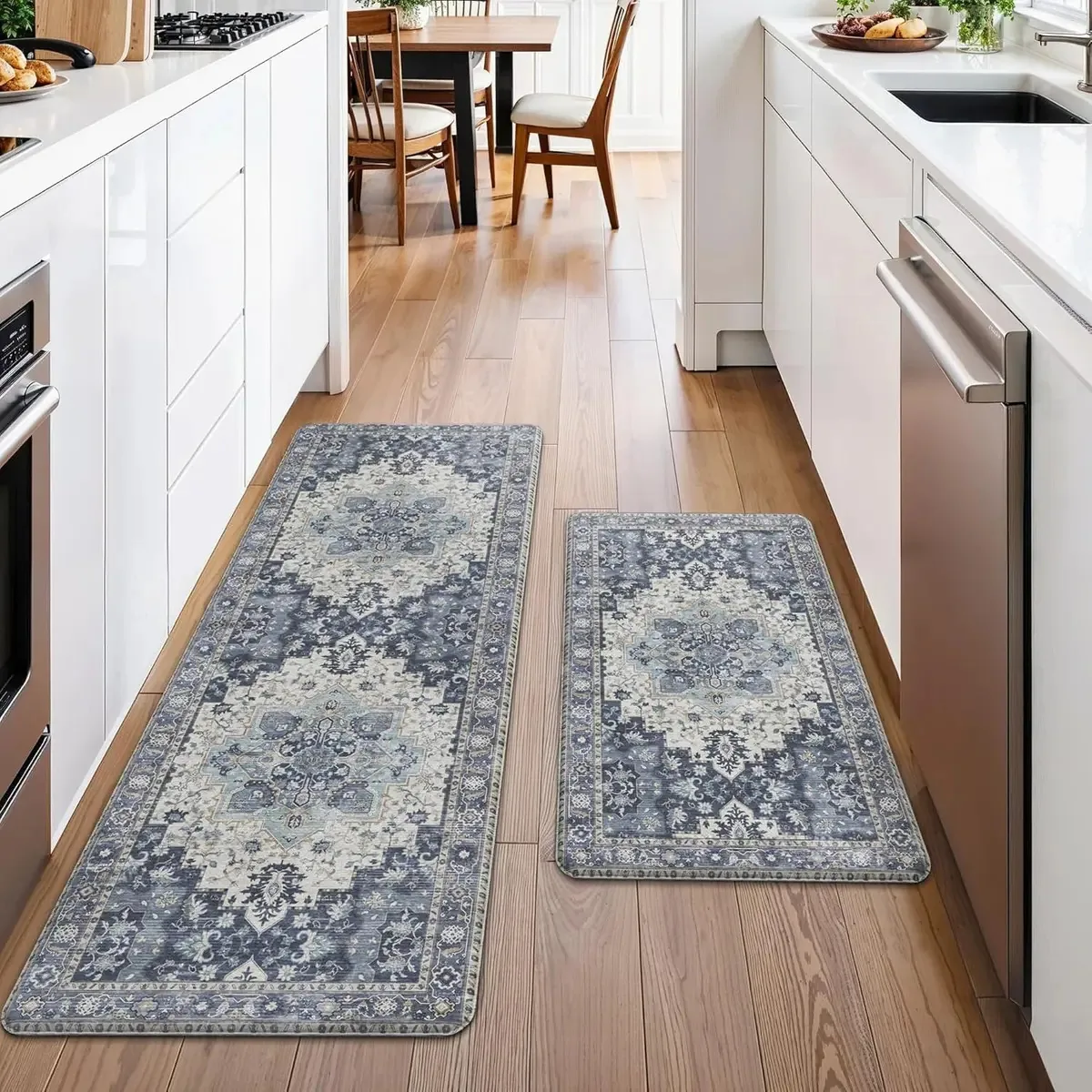 (44 x 120 + 44 x 75 cm, azul) vanlytpet — conjunto de 2 tapetes de cozinha, laváveis e antifadiga, impermeáveis e antiderrapantes, confortáveis para casa, pia e lavanderia