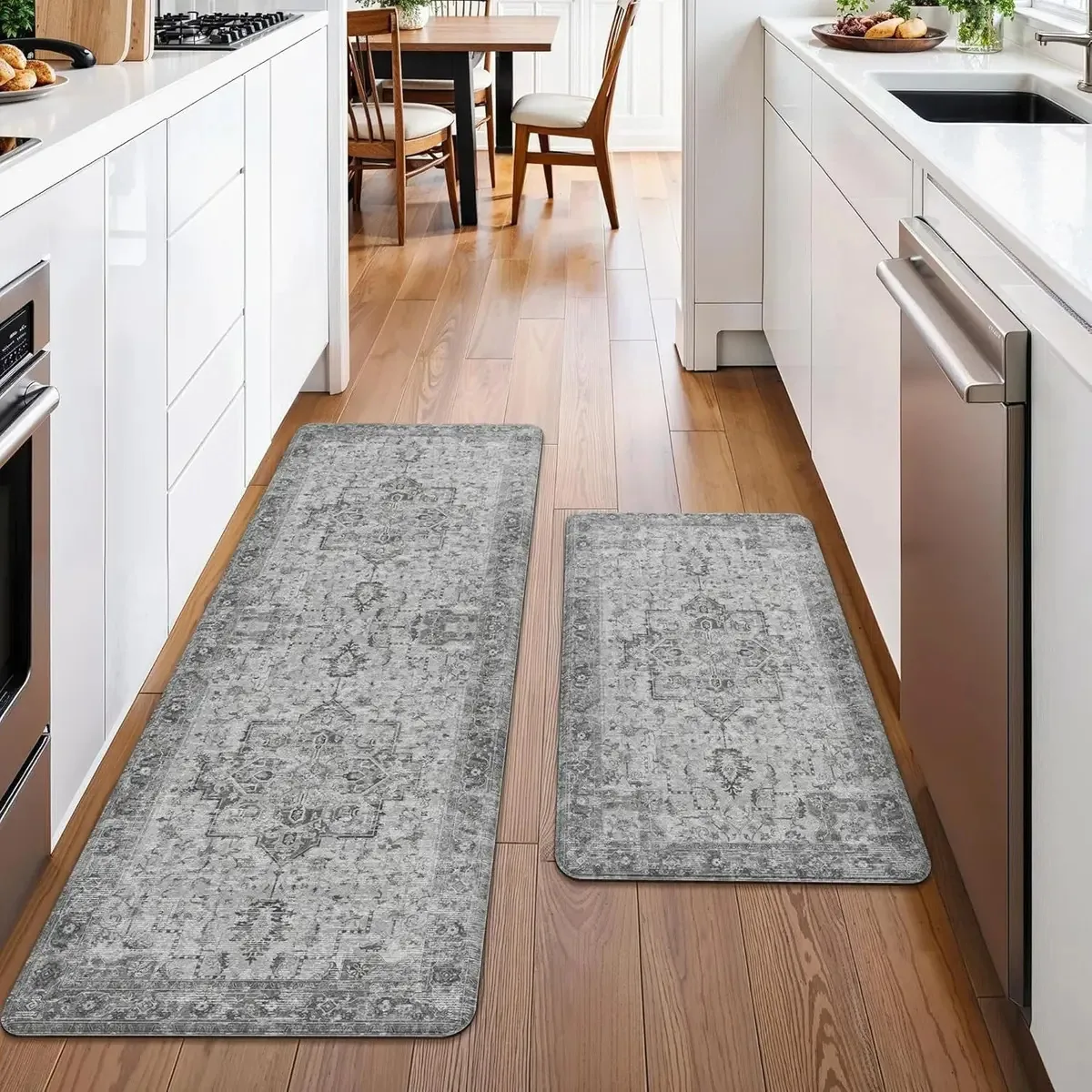 (44 x 120 + 44 x 75 cm, cinza escuro) — conjunto de 2 tapetes de cozinha, laváveis e antifadiga, impermeáveis e antiderrapantes, confortáveis para casa, pia e lavanderia