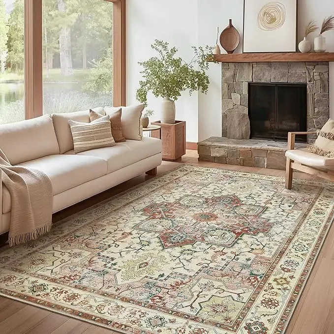 Tapete decorativo bege, adequado para sala de estar e quarto, tapete de decoração moderna, tapete persa autêntico e tapete de chão