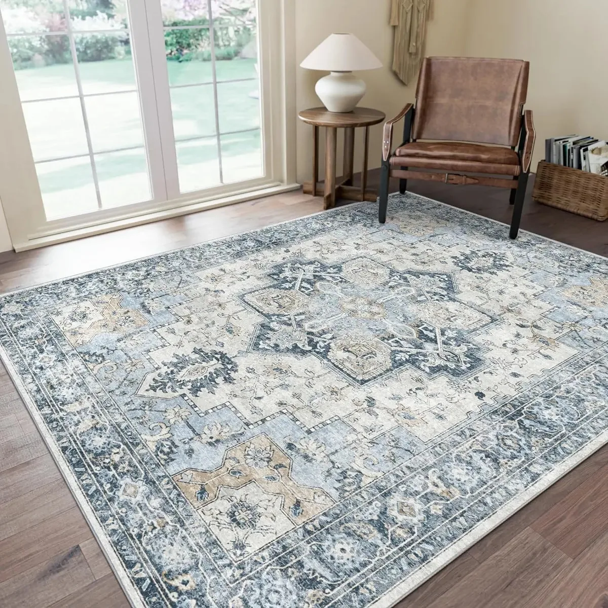 Tapete decorativo azul de 180 x 270 cm, adequado para sala de estar e quarto, tapete de decoração moderna, tapete persa autêntico e tapete de 270 cm de comprimento e 180 cm de largura