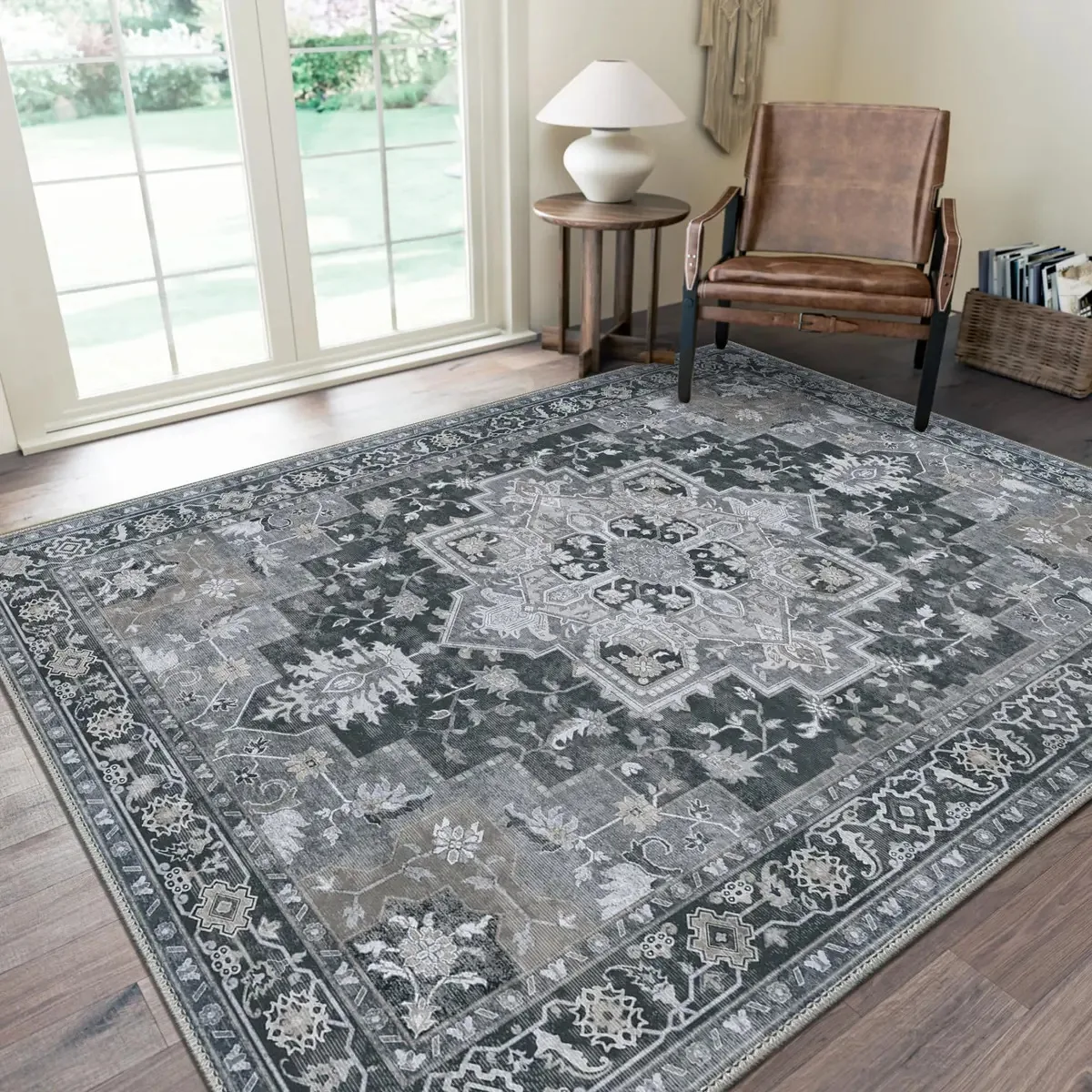 Tapete de quarto Josefjosef, tapete de sala de estar lavável à máquina, tapete de cabelo curto superfino cor de areia, tapete antiderrapante (150 x 210 cm, cinza)