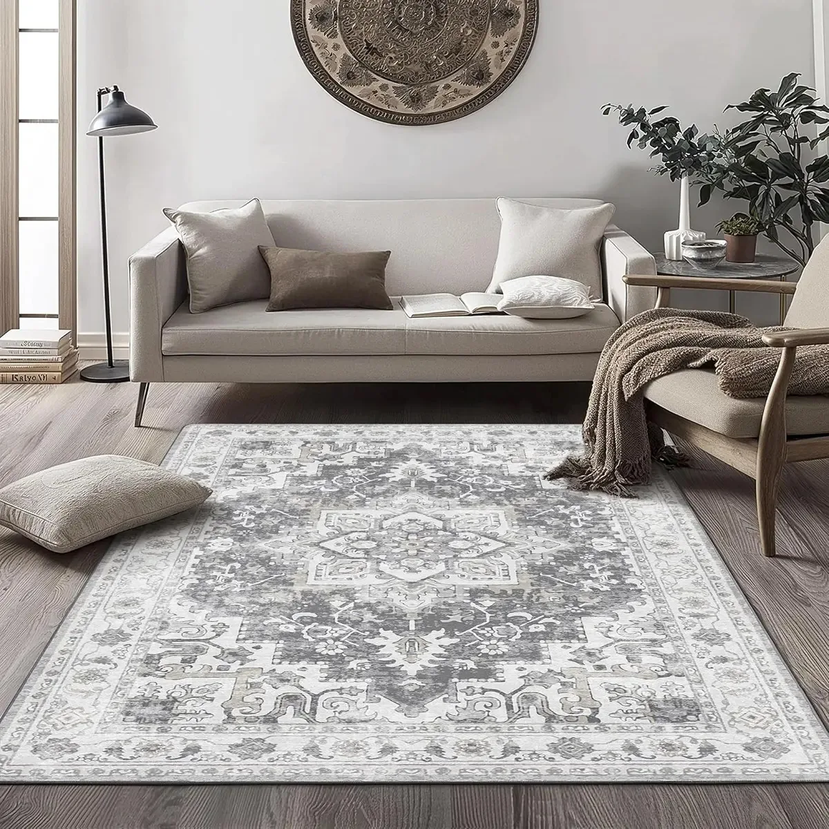 Tapete de quarto Josefjosef, tapete de sala de estar lavável à máquina, tapete de cabelo curto superfino cor de areia, tapete antiderrapante (150 x 210 cm, cinza)