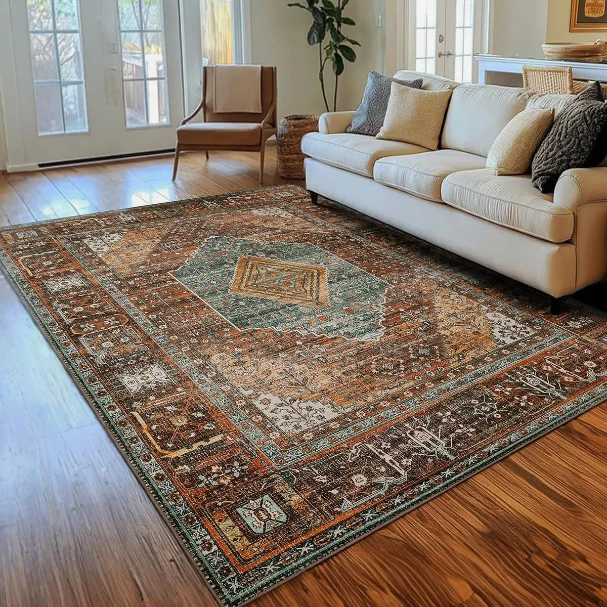 Tapete de quarto Josefjosef, tapete de sala de estar lavável à máquina, tapete de cabelo curto superfino cor de areia, tapete antiderrapante (150 x 210 cm, vermelho)