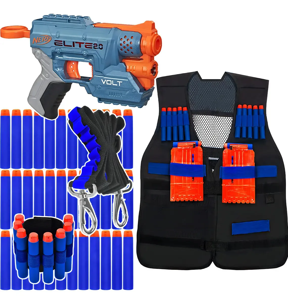 Super Kit Mini Arma Nerf + Colete + Acessórios + 60 Dardos