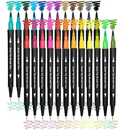 Canetas para colorir com pincel duplo, 24 marcadores