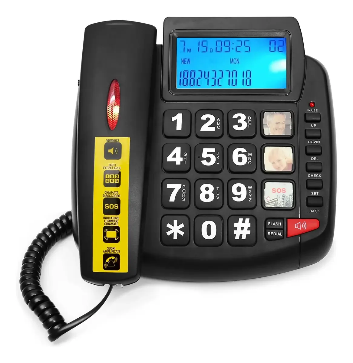 E-shidai - Telefone De Computador Multifuncional Com Função De Discagem Rápida, Tela Grande, Botões Grandes, Volume Ajustável, Luz De Identificação De Chamadas, Função Mãos Livres