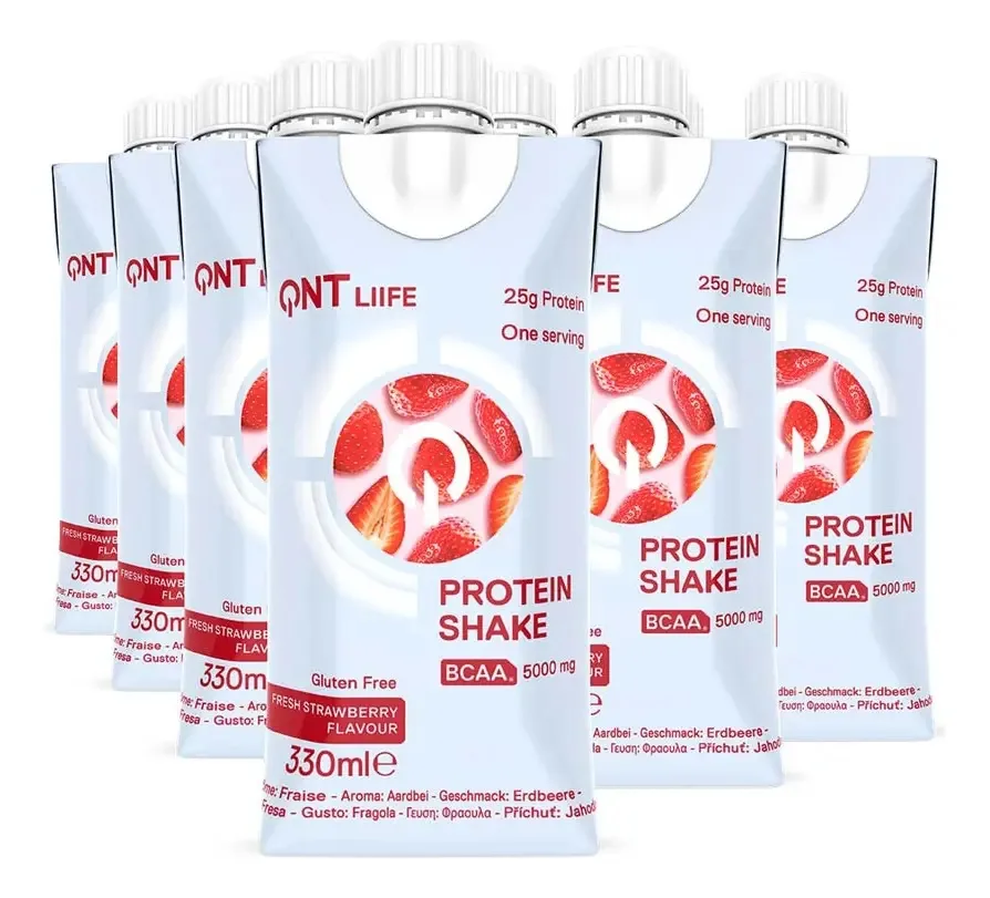 Pacote de 12 batidos de proteína: 25 g, 330 ml, sabor Qnt de morango