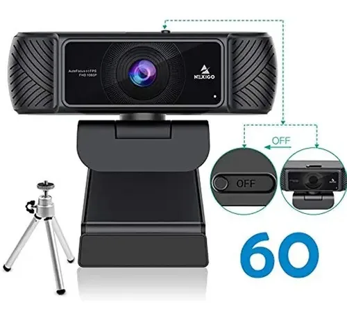 Webcam 1080p 60fps com microfone para streaming e foco