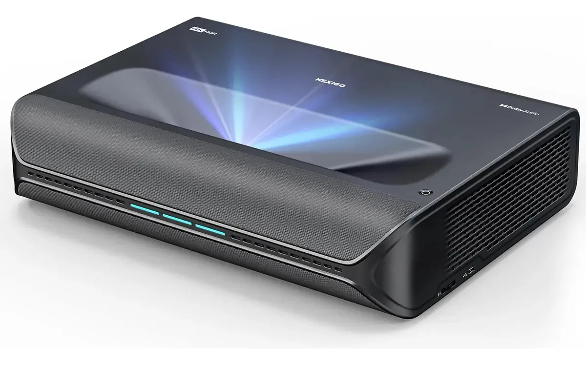 Nexigo Aurora Pro, Projetor a Laser Tricolor 4k de Ultra Curta Distância, 2400 Lumens, Adaptação de Tela, Escurecimento Dinâmico a Laser, Dolby Vision & Atoms, Hdr10, HLG, 3D Ativo, Alto-falantes...