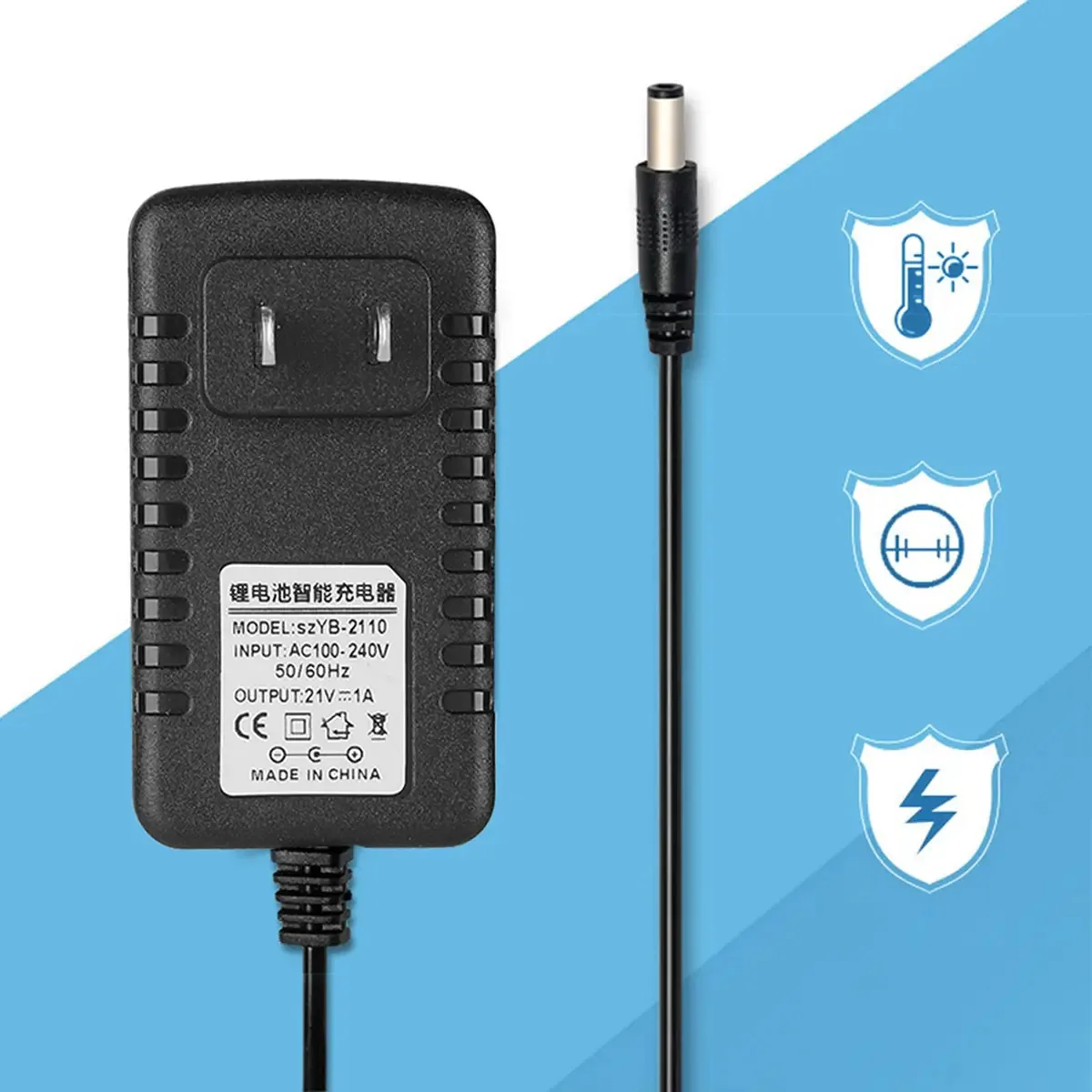 Adaptador de Carregador de Íons de Lítio, Carregador de Bateria de Lítio Adaptativo 100-240v Carregador Adaptador de Bateria de Lítio, Cobre 21v/1a ABS Para (Padrão dos EUA 100-240 V)