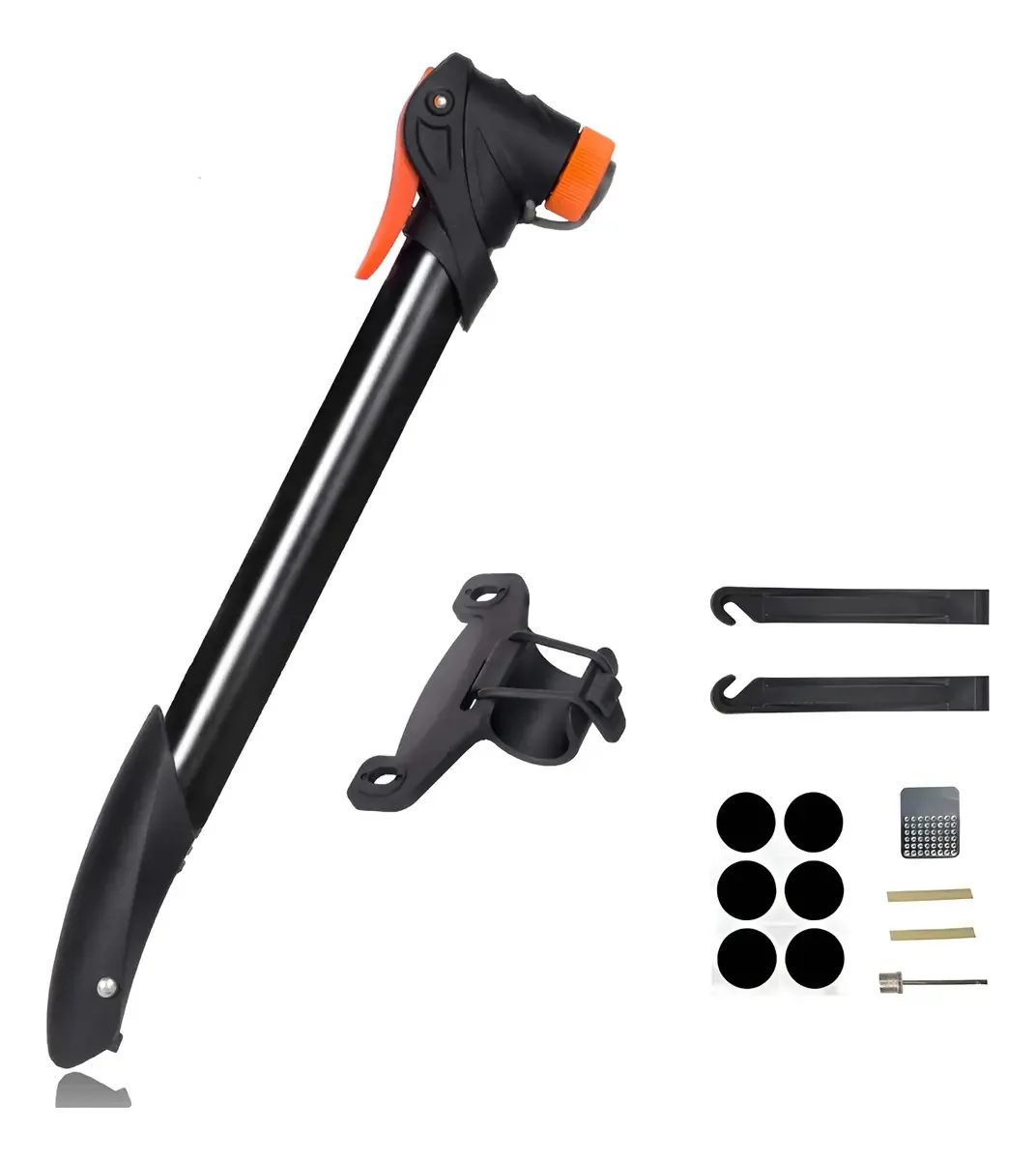 Bombas de ar de bicicleta com ferramenta de reparo laranja