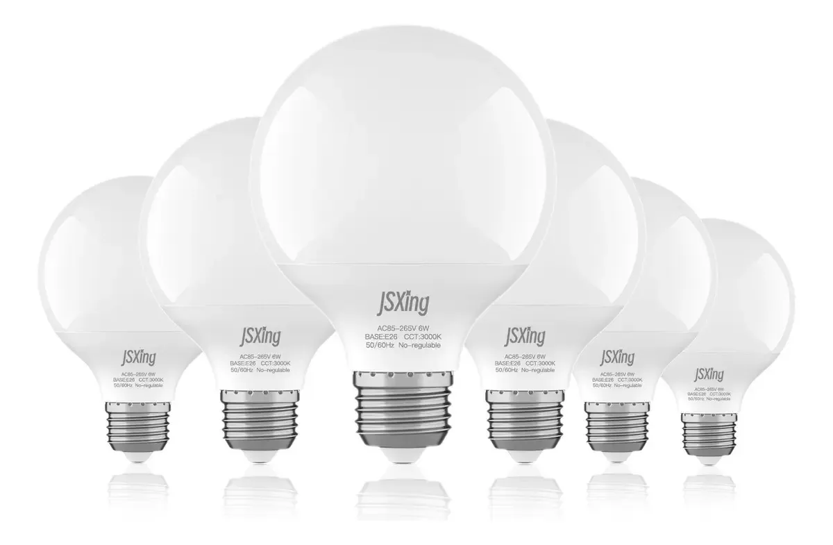 Lâmpadas LED G25 6w E26 Base, pacote com 6 lâmpadas brancas quentes