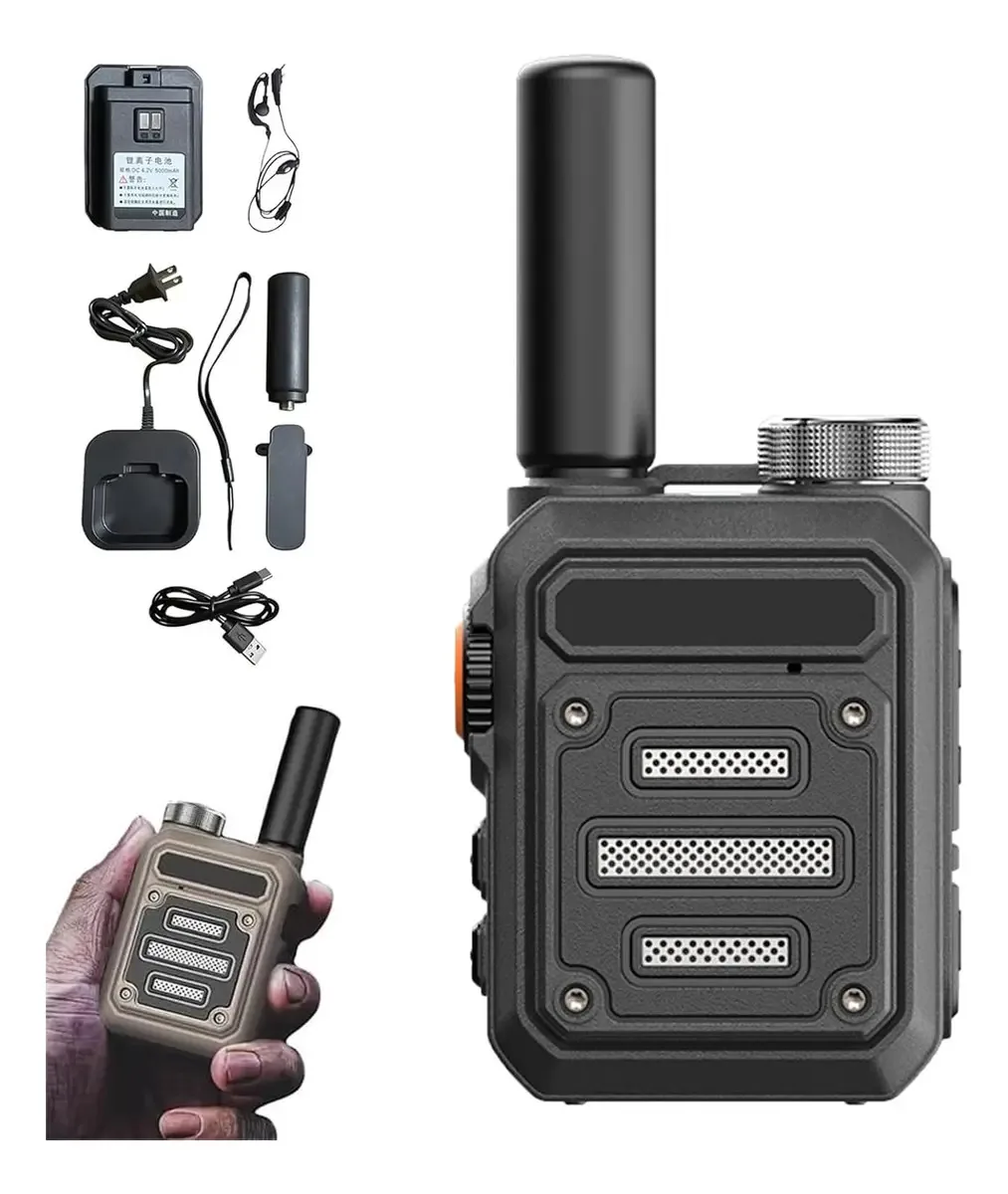 Intercomunicador recarregável de um toque com rádio Walkie Talkies, cor preta