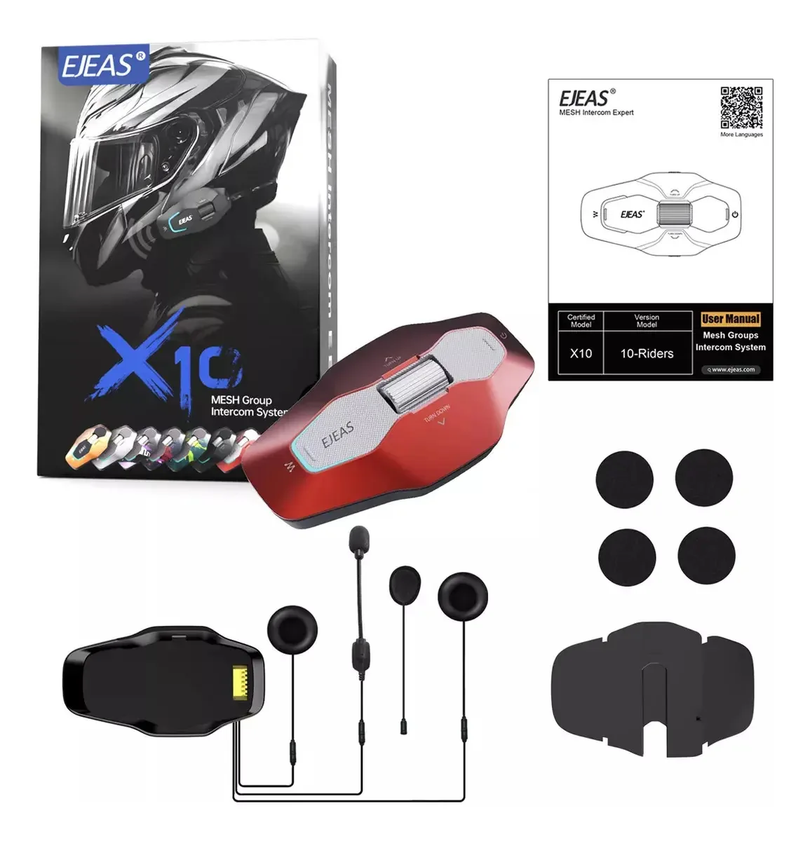 Intercomunicador Ejeas Kazome X10 5g para motocicleta vermelho