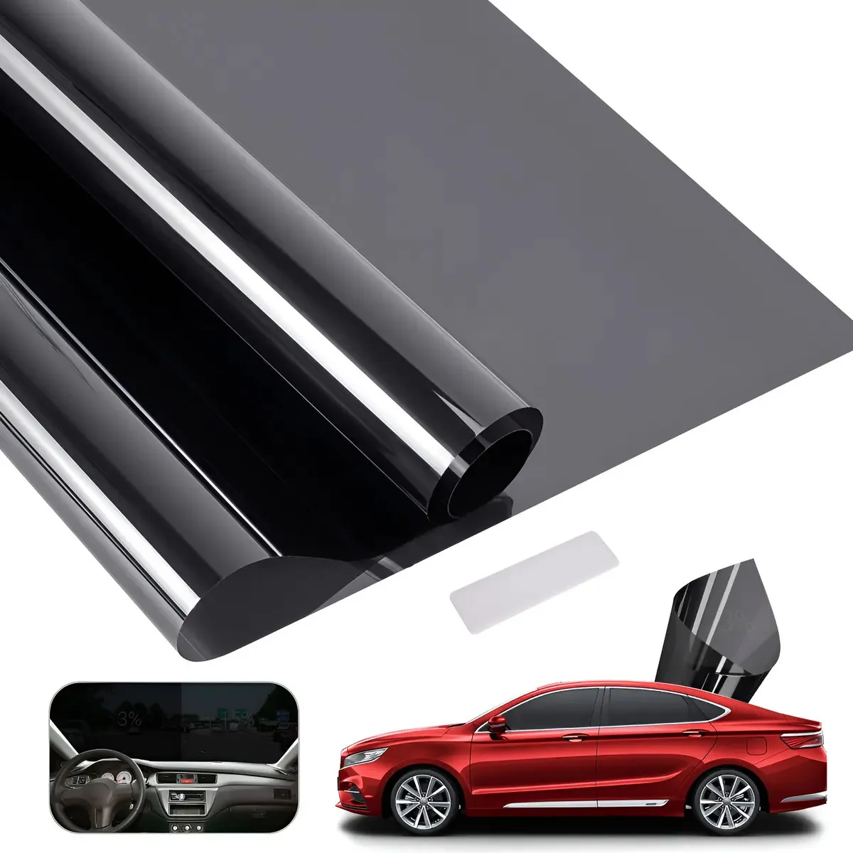 Rolo de papel polarizado anti-arranhões de 3% Auto Glass 75cmx10m