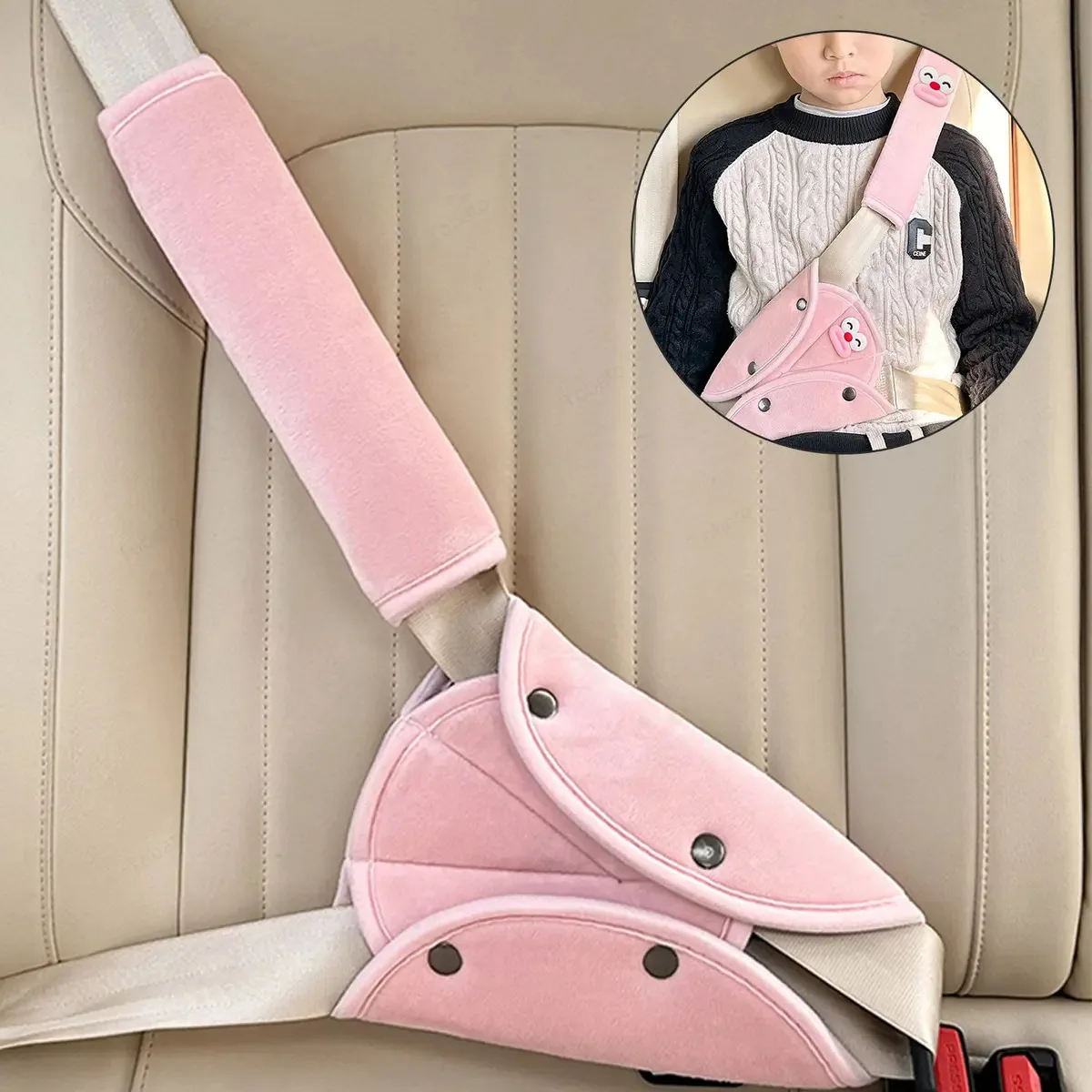 Cinto de segurança ajustável triangular rosa para crianças