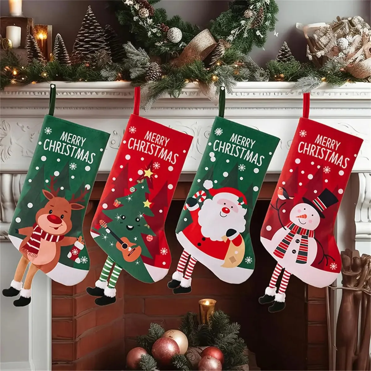 4 peças de botas de Natal, decoração de Natal de Papai Noel