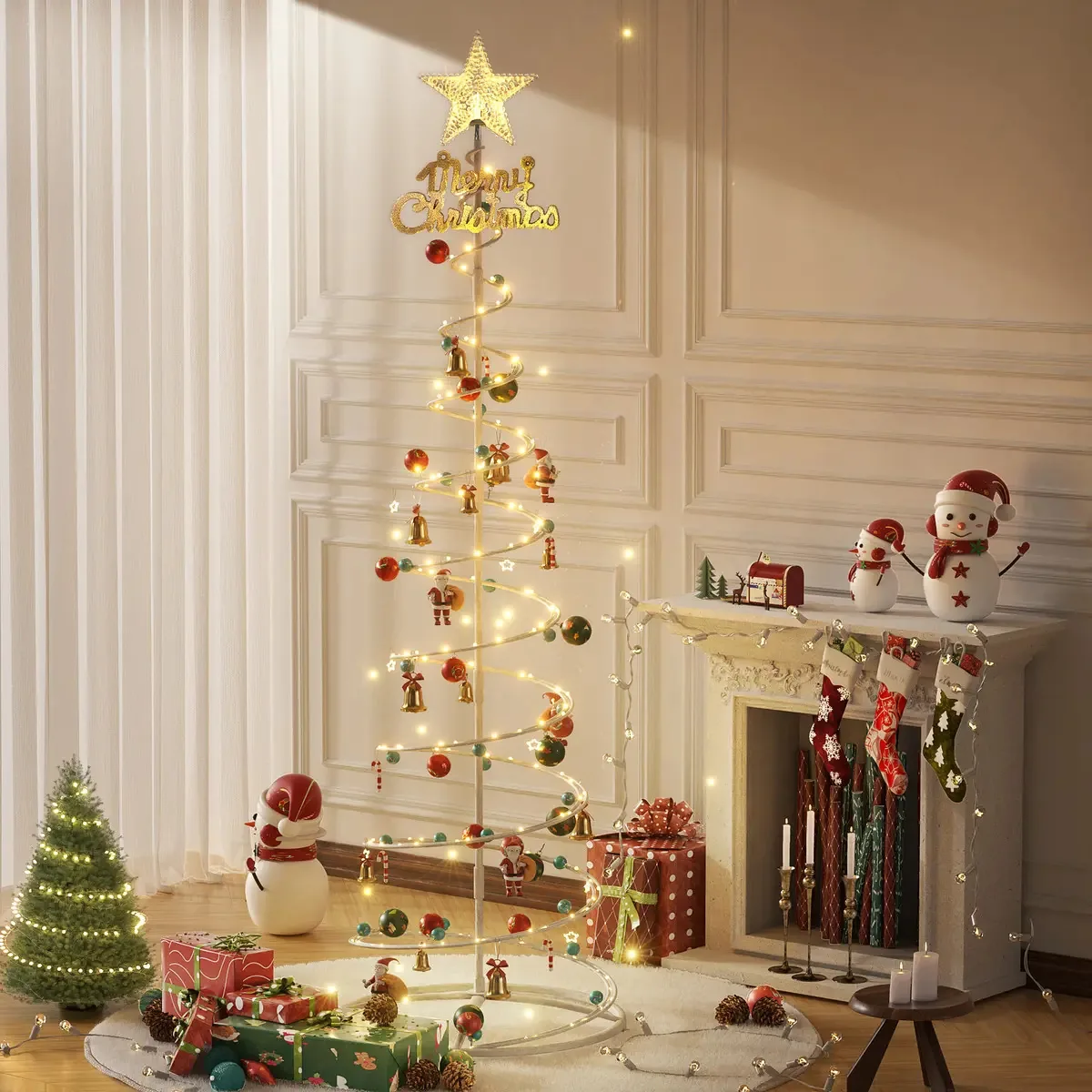 Árvore de Natal LED de 1,80m Branca com Enfeites e Luzes Quentes