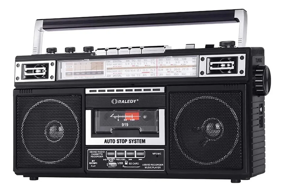 Conversor Bluetooth MP3 Lmyydes Boombox de rádio para cassete, 3 alto-falantes duplos, microfone embutido, gravador, rádio Bluetooth, estilo retrô dos anos 80
