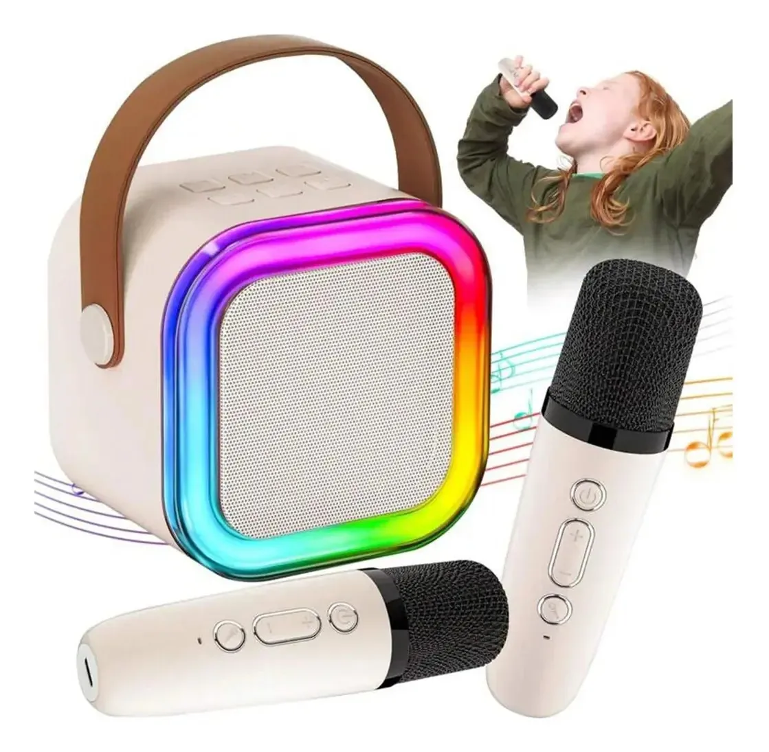 Alto-falante Bluetooth K12 com 2 microfones Bluetooth sem fio, karaokê, branco, Ktv, ideal para karaokê e festas