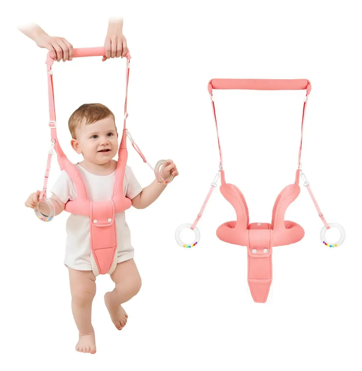 Arnês e suporte para mãos para bebês de 8 a 16 meses rosa