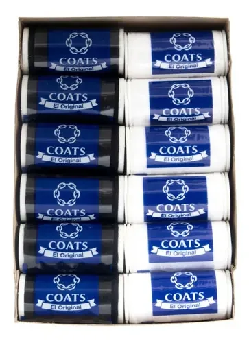 Linhas de costura Coats 6 pretas e 6 brancas