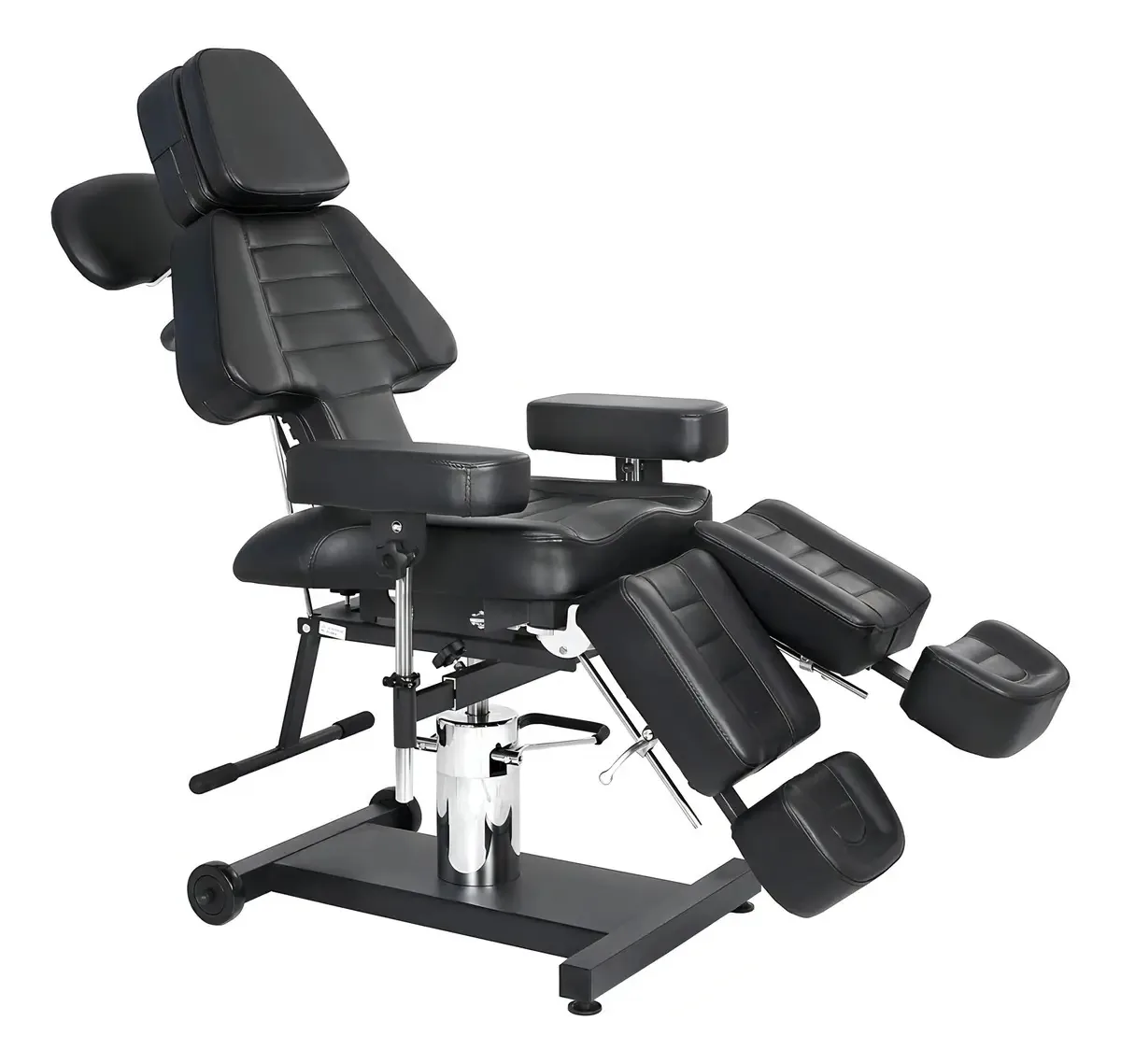 Cadeira de tatuagem, estética, cama de massagem, mesa preta